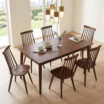 Walnut Windsor Wooden Dining Chairs Set of 6