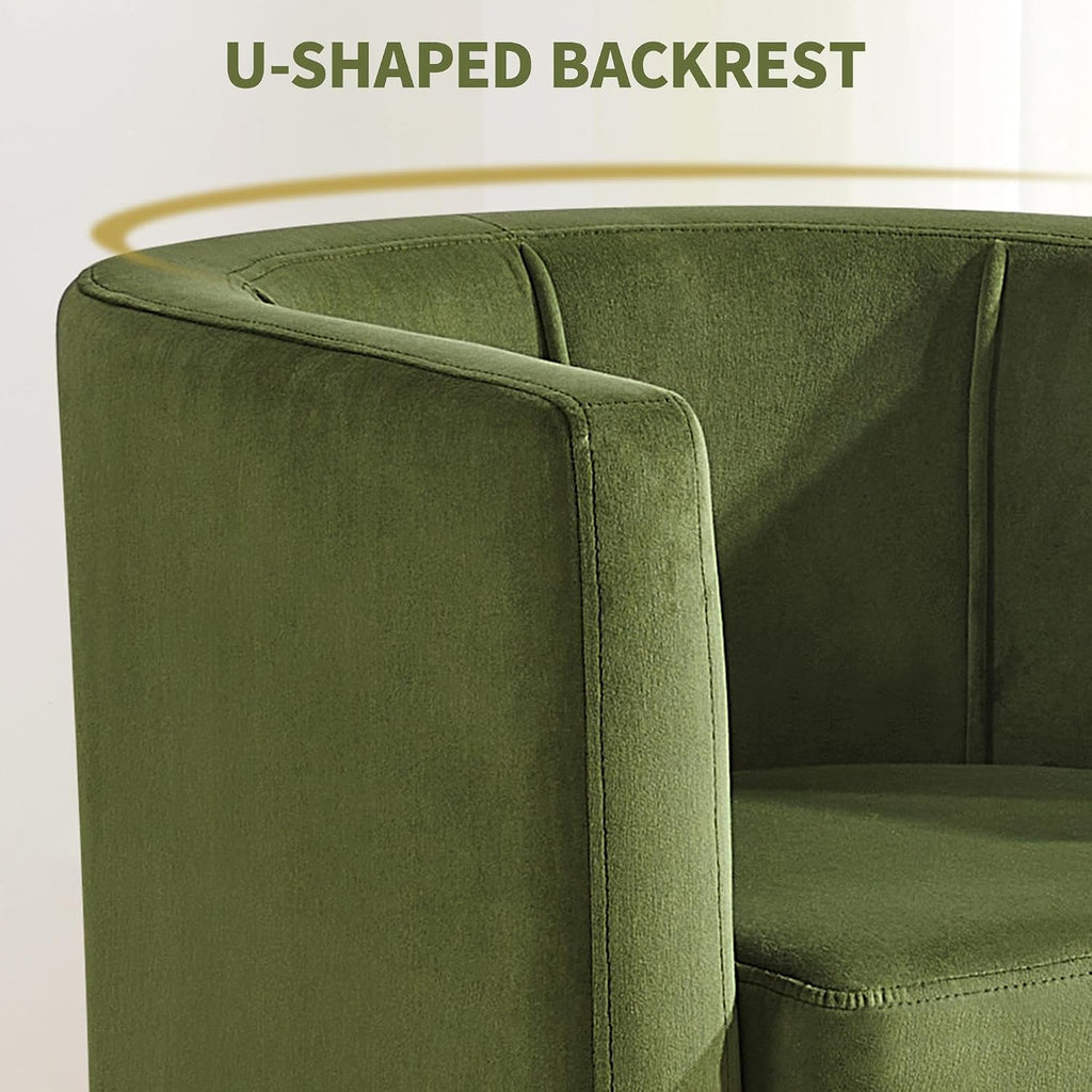 Velvet Accent Chair, Modern and Comfortable Armchairs, Upholstered Barrel Sofa Chair Bedroom Waiting Room, Olive