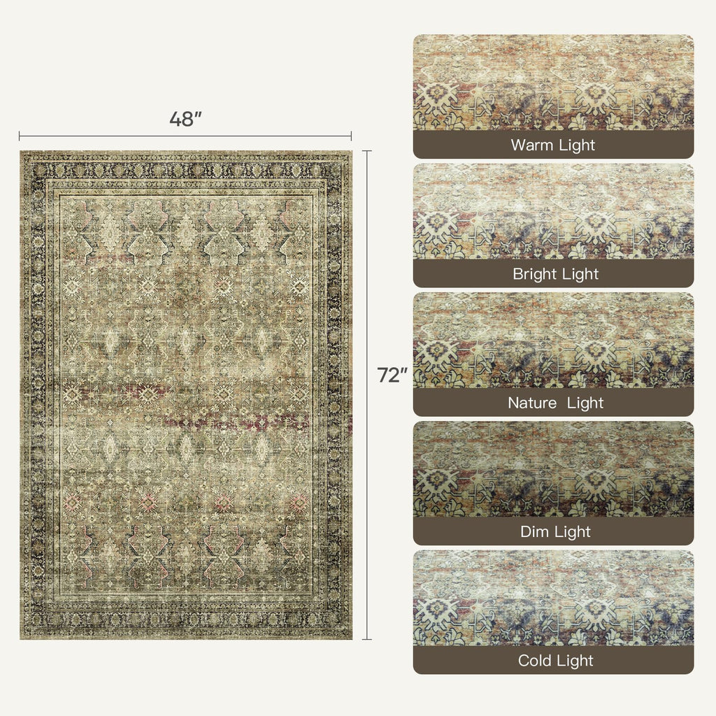 Area Rugs, Brown Washable Non-Slip Area Rug