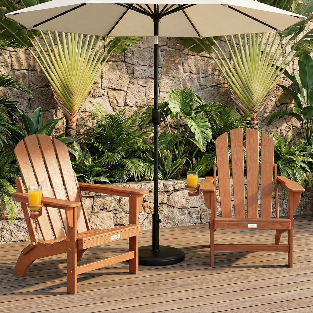 Folding HDPE Adirondack Chair 4-Pack, Gun-Leg Frame with Cupholder | All Weather Waterproof Heat Resistant, Wood
