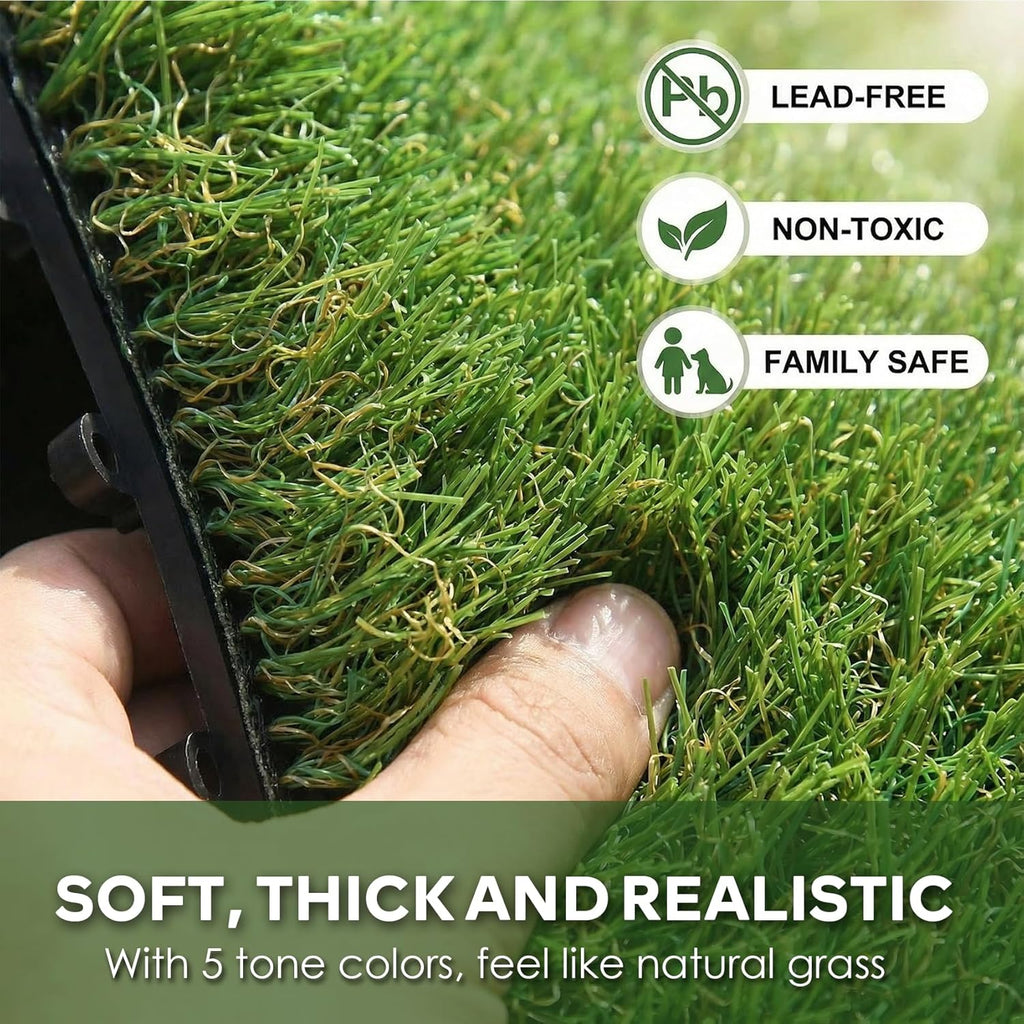 Outdoor Artificial Grass Tiles Interlocking Turf Squares 9 Pack, 12"x12" Fake Grass Mat for Balcony Patio Deck Flooring