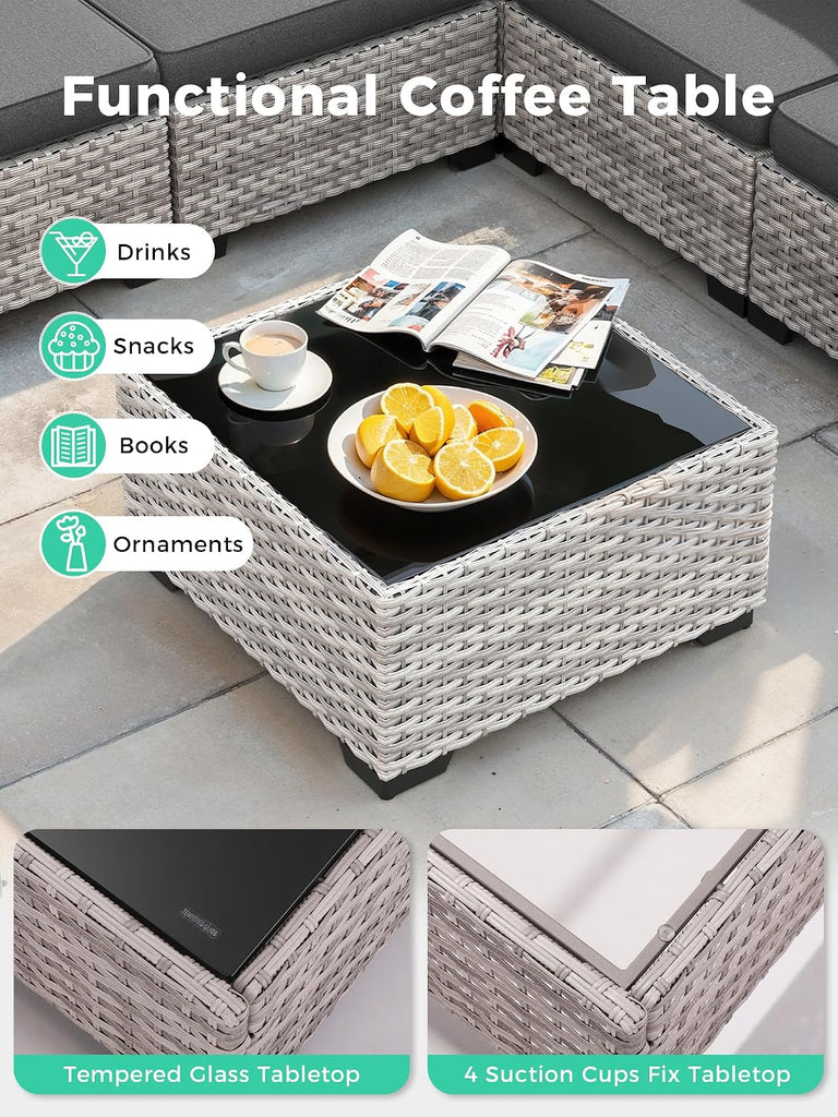 6 Piece Outdoor Wicker Patio Furniture Set Rattan Outdoor Sectional Sofa | Patio Sectional with 4" Thickened Cushions