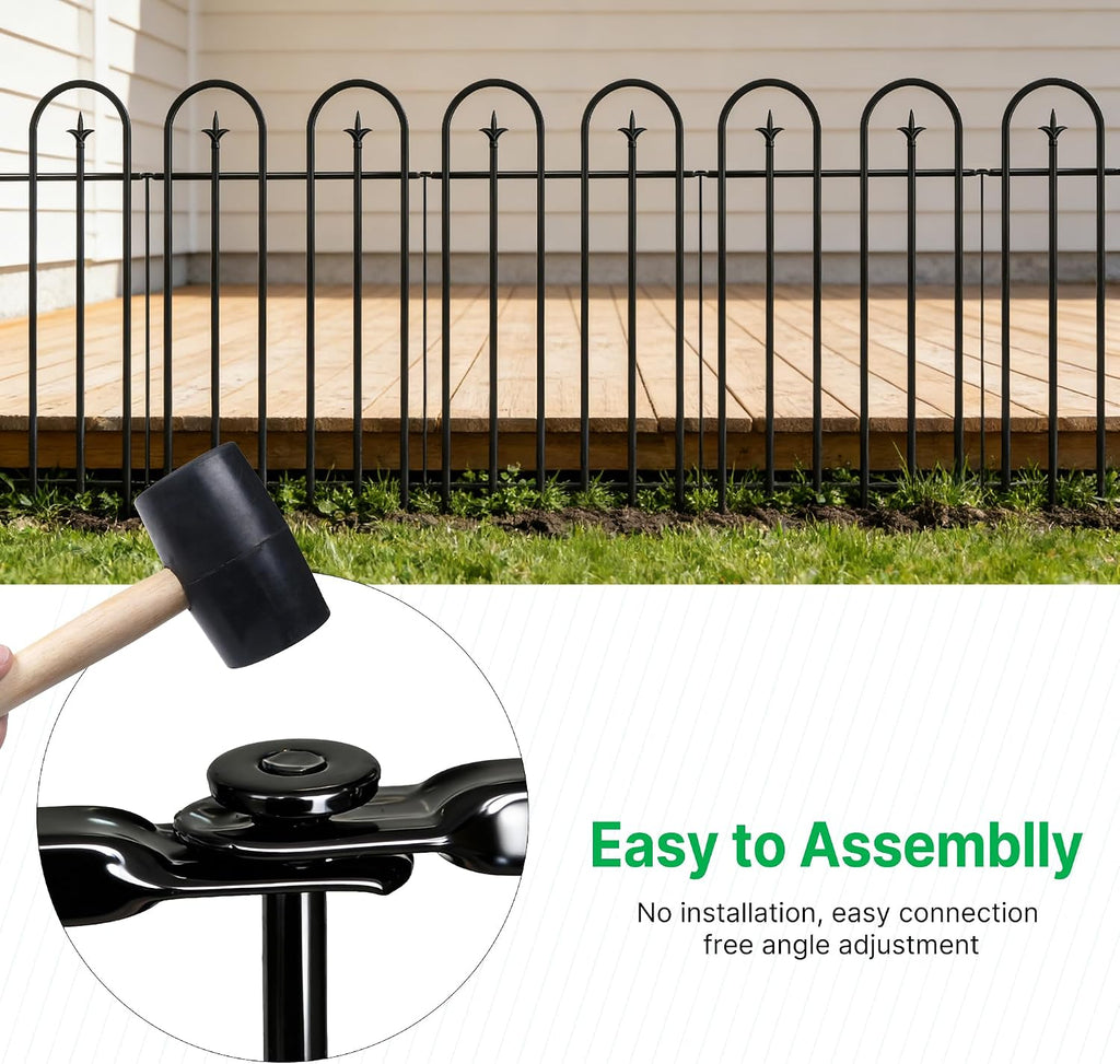36" H x 28" W No Dig Garden Fence, 5 Panels 11.6ft Black Metal Decorative Fence, Rustproof Easy Assembly Garden