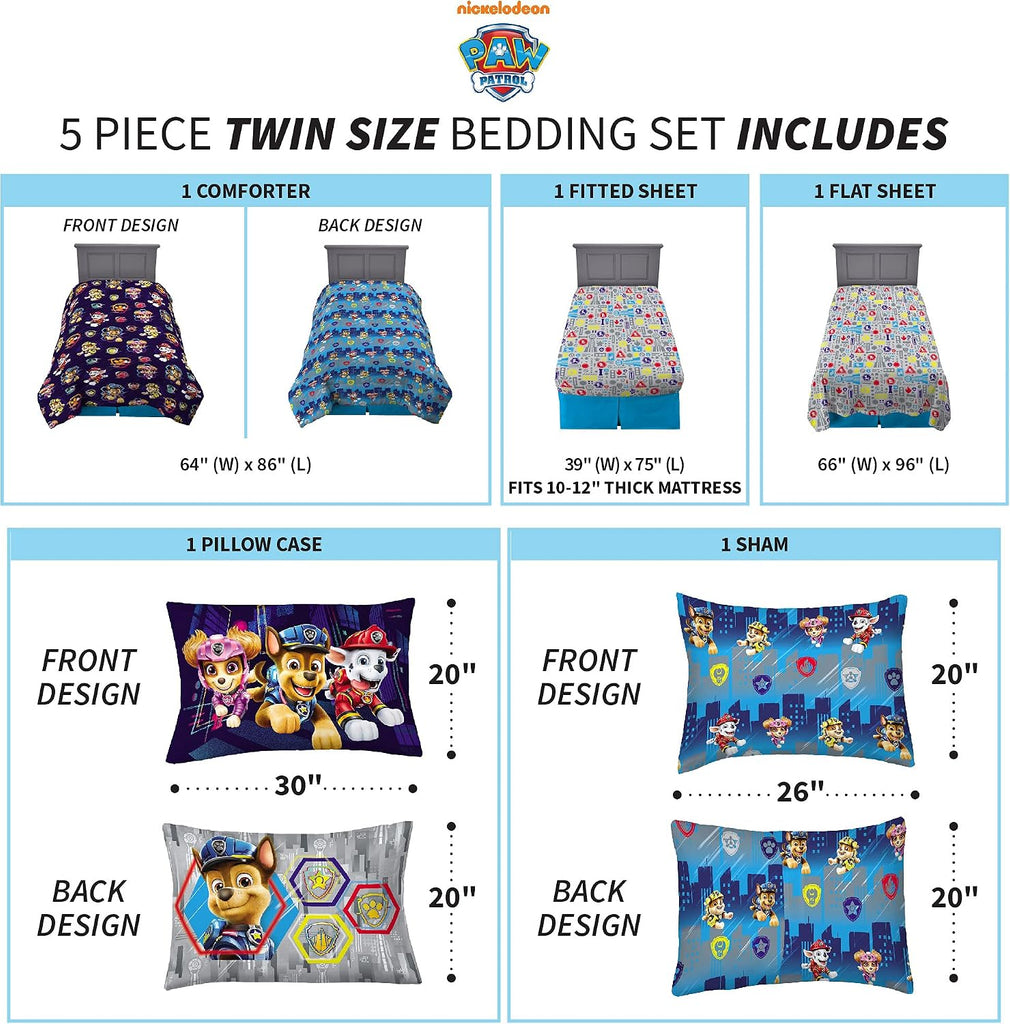 Kids Bedding Super Soft Comforter and Sheet Set with Sham, 7 Piece Full, Paw Patrol