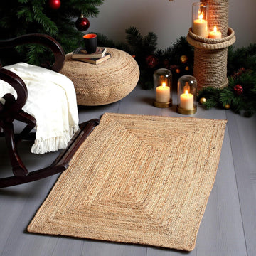 Pack of 1 Handwoven Braided Jute Area Rug 2x3 Rectangular - 100% Natural Burlap Reversible Accent Ru