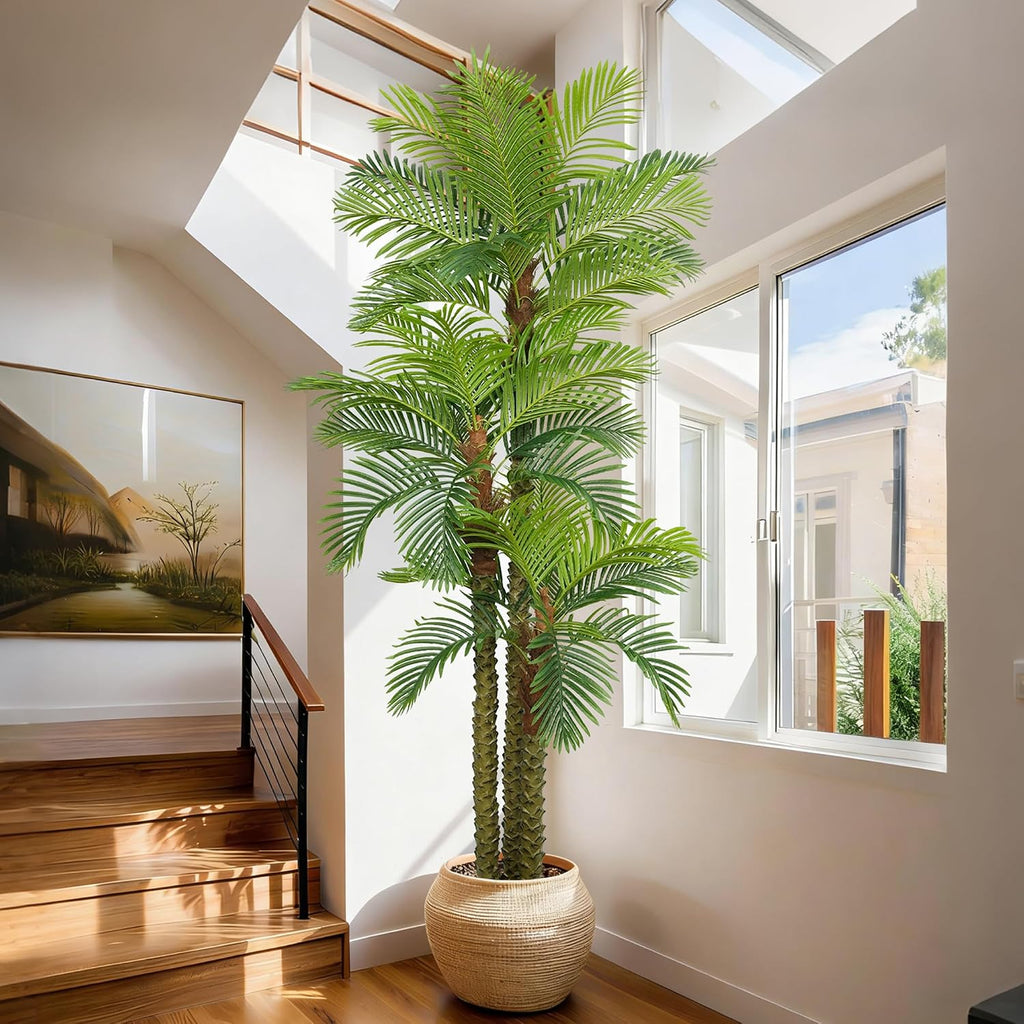 Palm Tree 9FT Tall Large Faux Trees with Realistic Leaves, Fake Floor Potted Artificial Plants Living Room Decor