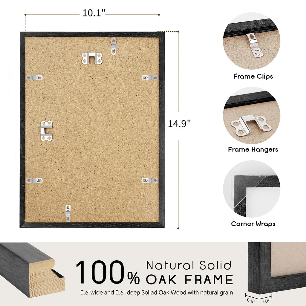 10x14 Solid Oak Wood Picture Frame, Black, 1 Pack