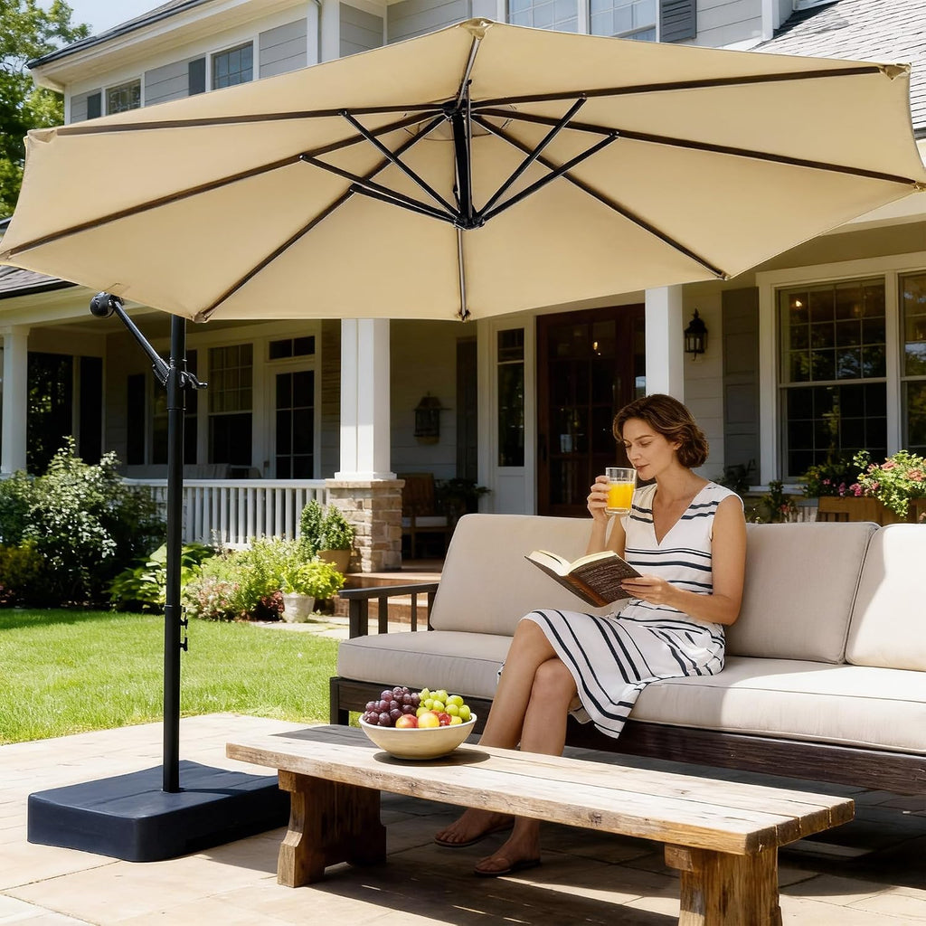 10FT Patio Umbrella with Base Included, Cantilever Offset Outdoor Patio Umbrella with 360° Rotation & Infinite Tilt