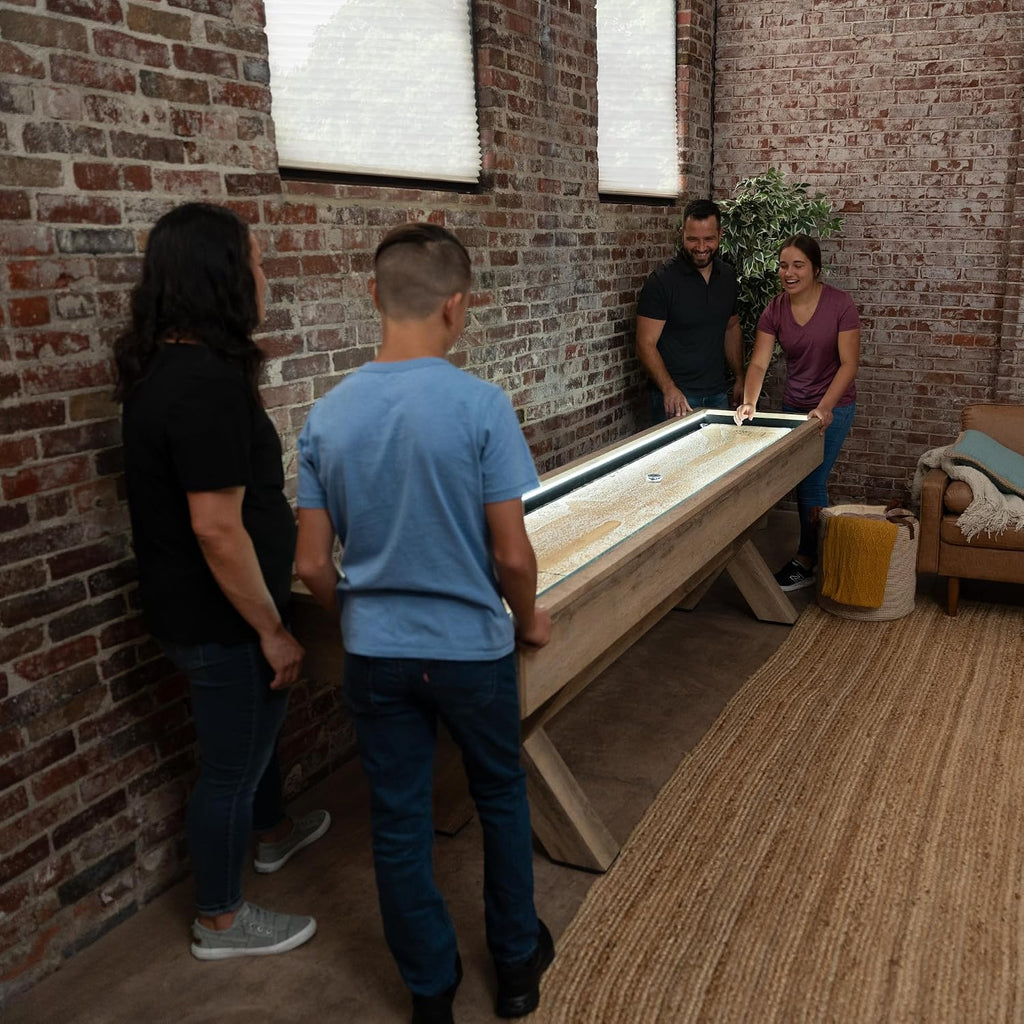 LED Shuffleboard with Buffet Top - Modern Style - Light Up LED Rails - Buffet Top with 2-Piece Leaf Design