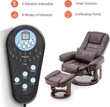 Modern Reclining Swivel Lounge Chair and Ottoman — Brown Faux Leather
