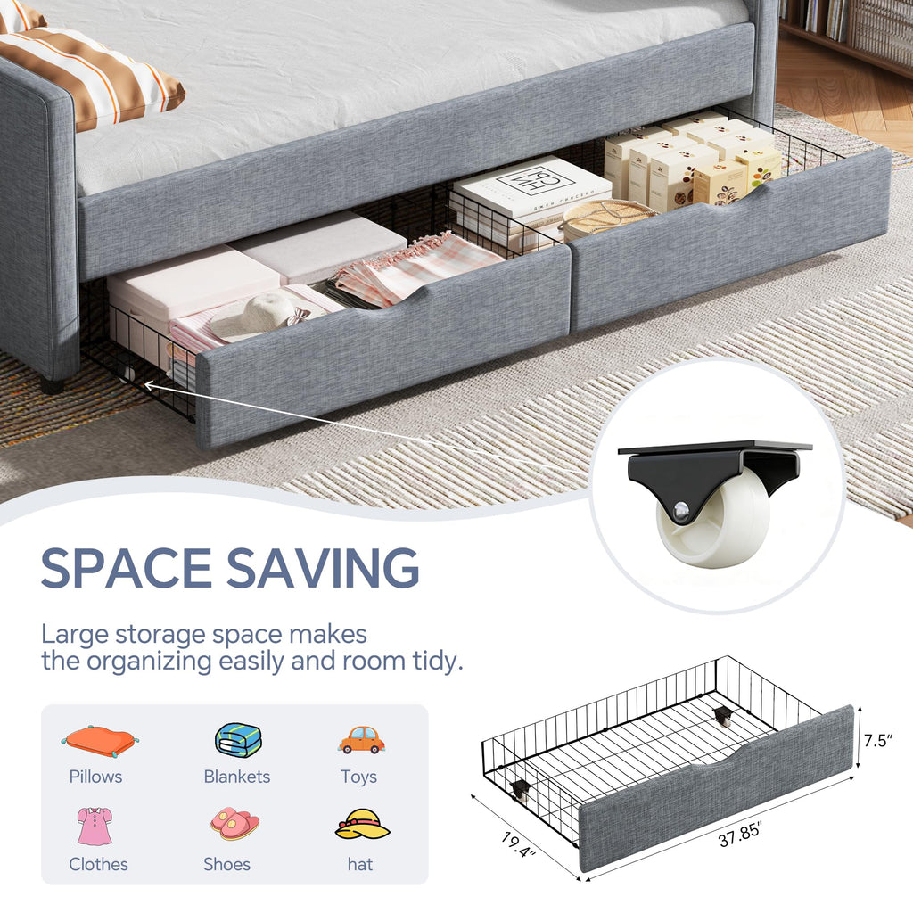 Upholstered Full Size Daybed with Drawers