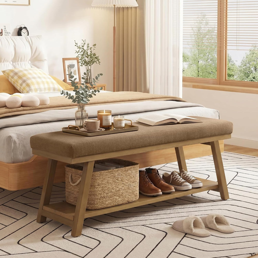 49" Entryway Bench Upholstered Storage Bench (Brown)