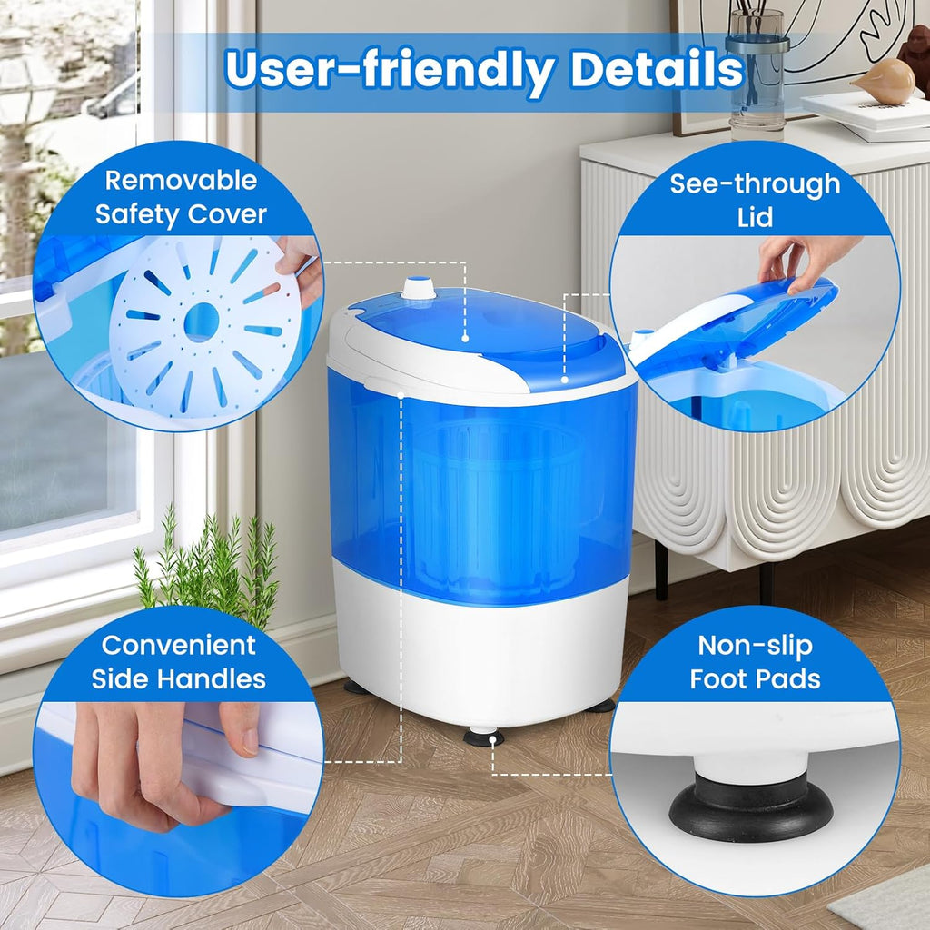 Portable Mini Washing Machine with Spin Dryer, Washing Capacity 5.5lbs, Electric Compact Machines Durable Design