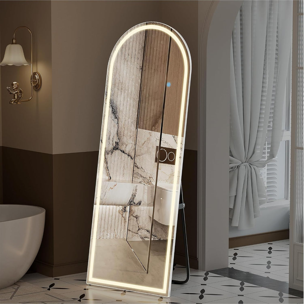 71" x 26" Arched Full Length Mirror with LED Lights, Floor Mirror with Stand, Full Length Body Floor