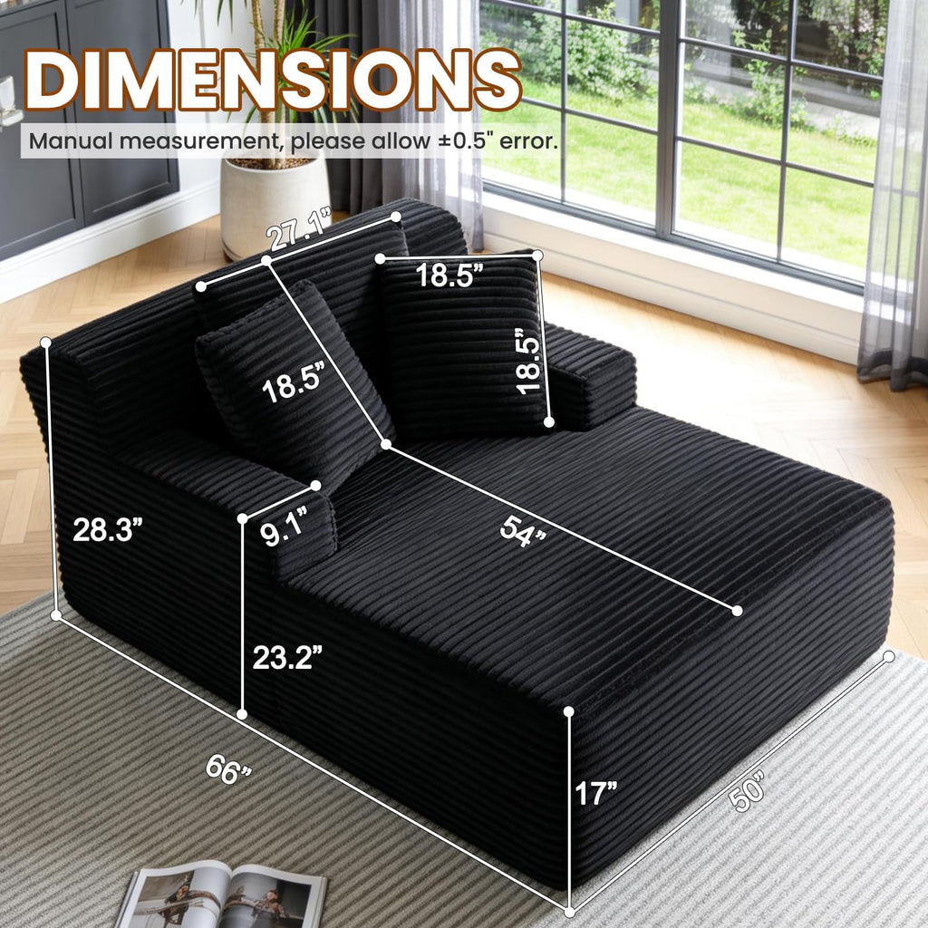 66" Oversized Chaise Lounge Chair Indoor, Corduroy Boneless Chaise Lounge Chair, Deep Seat Oversized Comfy Reading