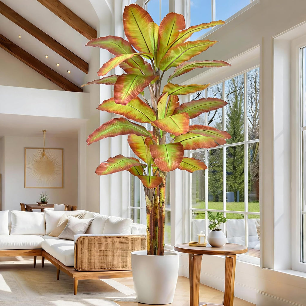 BananaTree 9FT Tall Large Faux Trees with Realistic Leaves, Fake Banana Floor Potted Artificial Plants Living Room