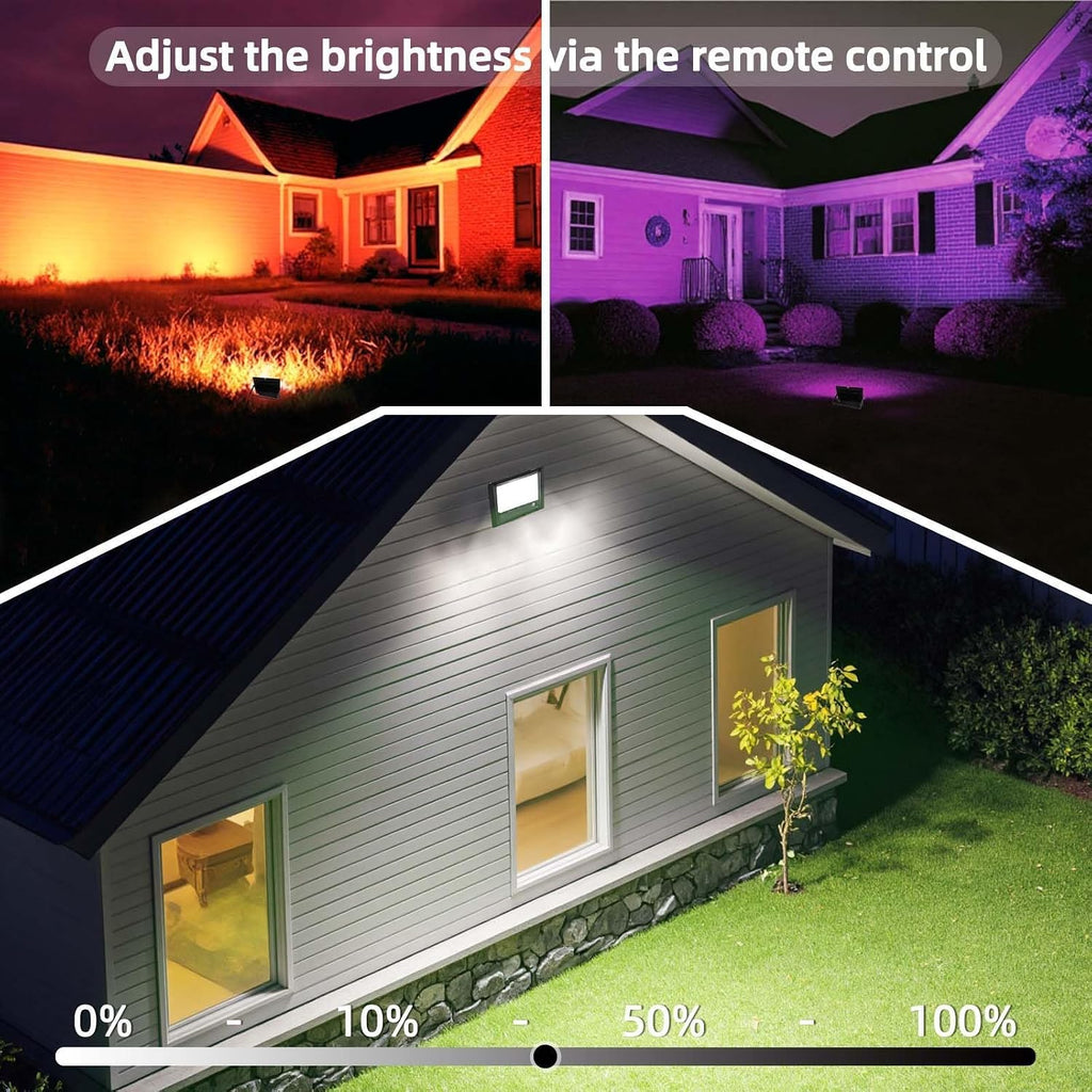 LED Flood Light Outdoor, 50W RGB Color Changing Floodlight with Remote Control, RGBW 120 Colors, 2700K, 5000 Lumens