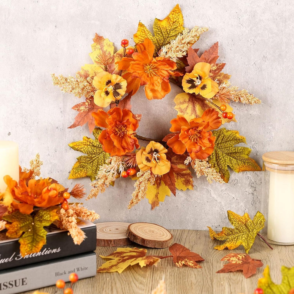 Fall Wreath Cabinets Artificial Flower Door Wreath Autumn Table Centerpiece Farmhouse Hanging Floral Rings - Set of 6