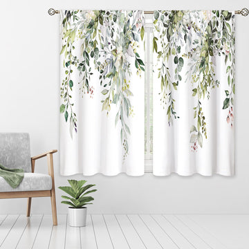 Sage Green Eucalyptus Leaves Window Curtains Flower Watercolor Floral Botanical Plant Wildflower Farmhouse Curtain
