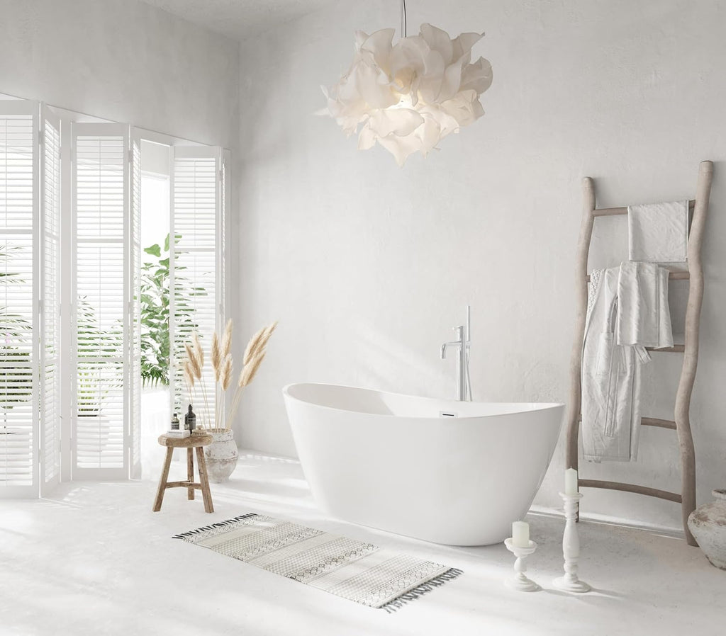 Elodie 54 Inch Soaking Double Slipper Bathtub, Modern Style, Glossy White