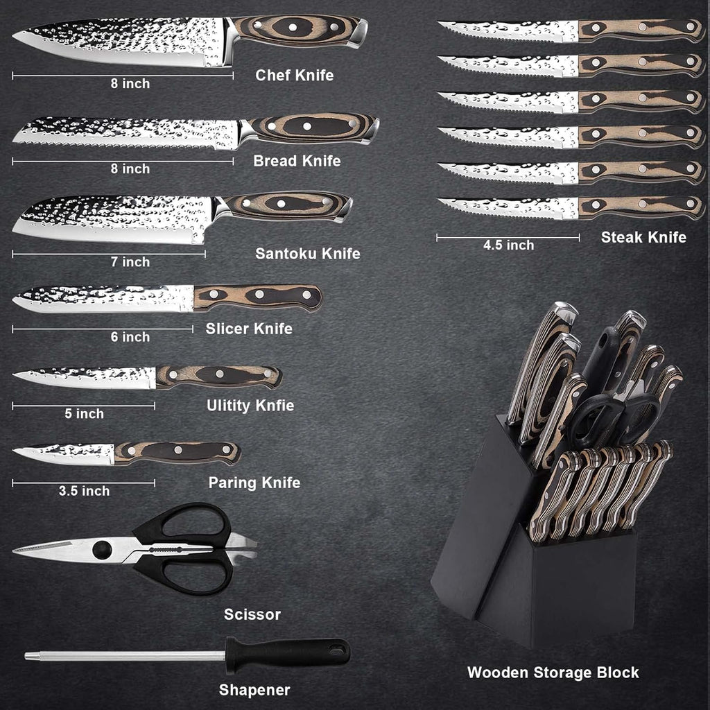 Kitchen Knife Set,15-Piece Knife Set With Block Wooden,Self Sharpening For Chef Knife Set,High Carbon Japan Stainless