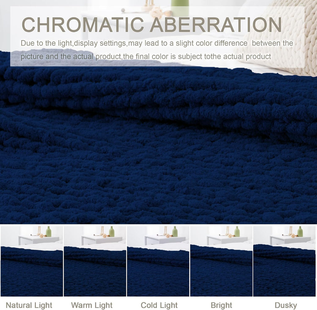 Chunky Knit Throw Blanket 50"X 60", 100% Handmade with Soft Chenille Yarn, 4.4lbs Thick Cable Knitted Blankets, Large