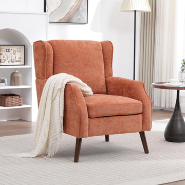 Accent Chair ,Mid Century Modern Wingback Chair ,Upholstered Armchair with Lounge Seat and Wood Legs Apartment Small