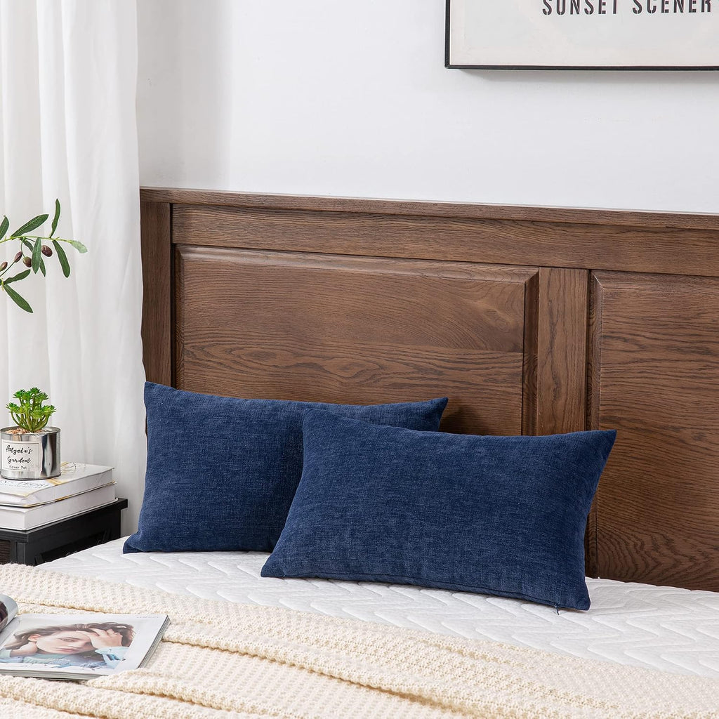 Lumbar Support Pillow Decorative Rectangle Throw Pillow Covers 12"x20" Inch Set of 2, Soft Chenille Pillowcase