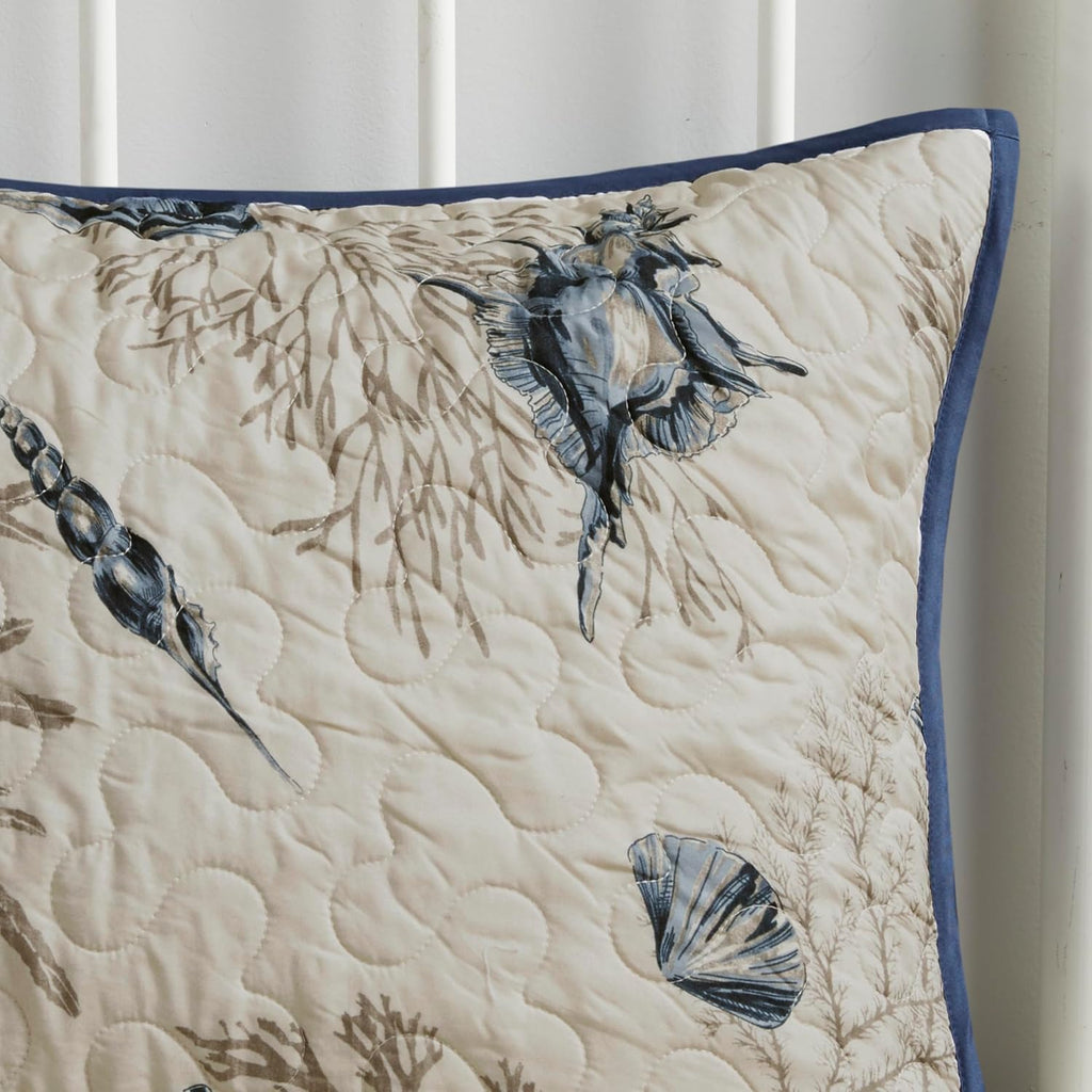 Quilt Set Cottage Coastal Design, Starfish Print - All Season, Coverlet Bedspread Lightweight Bedding Layer, Shams