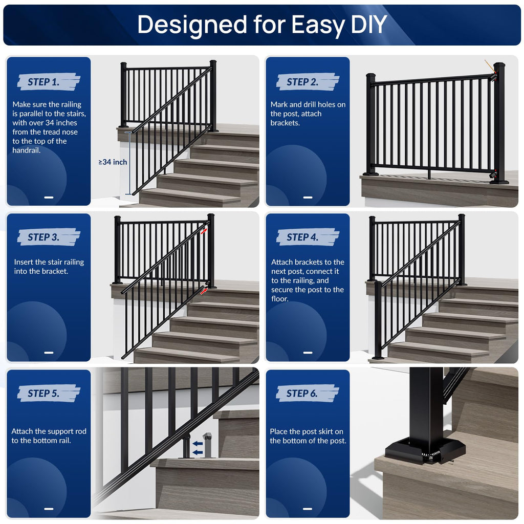 36 in x 8 ft Modular Aluminum Stair Railing Kit Without Post