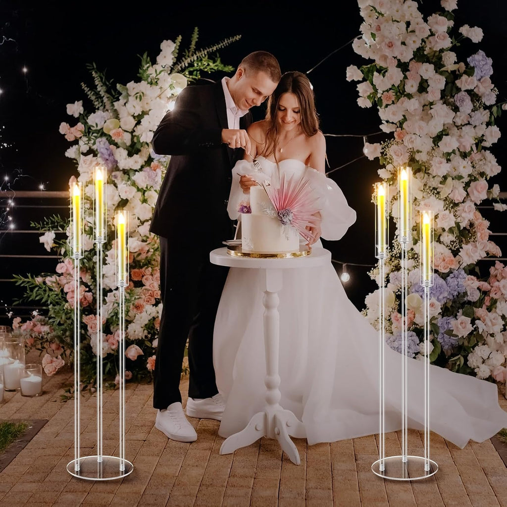 6 Set Acrylic Candelabra Centerpieces 3 Arms with 18 LED Candles 42.5'' Floor Tall Candle Holders with Acrylic Shade