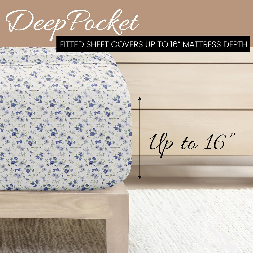 4 Piece Sheet Set - Breathable, Double-Brushed Patterned Cooling Sheets - Ultra Soft & Wrinkle-Free 16"