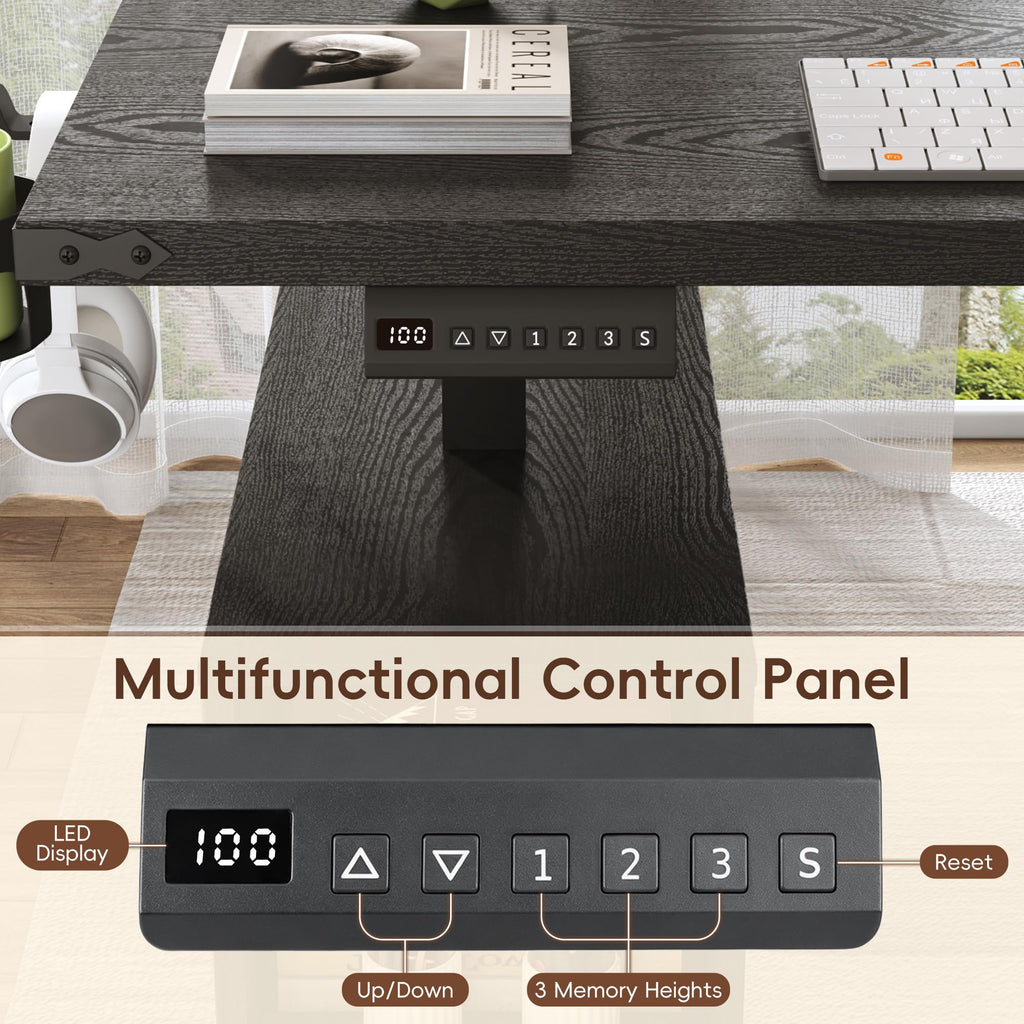 63" L-Shaped Electric Standing Desk, Executive Standing Desk, Black