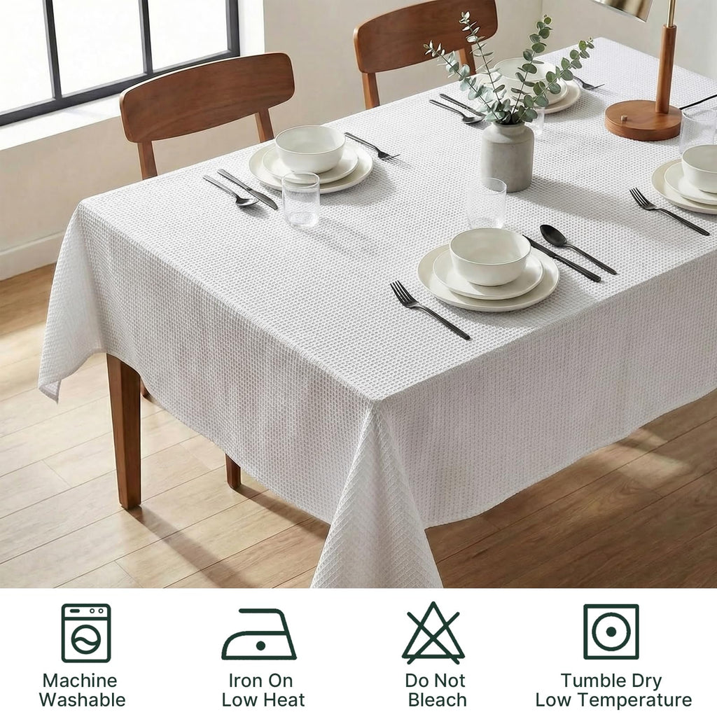Rectangle Tablecloth Waffle Textured Waterproof Table Cloth Stain Resistant Wrinkle Free Washable Decorative Table