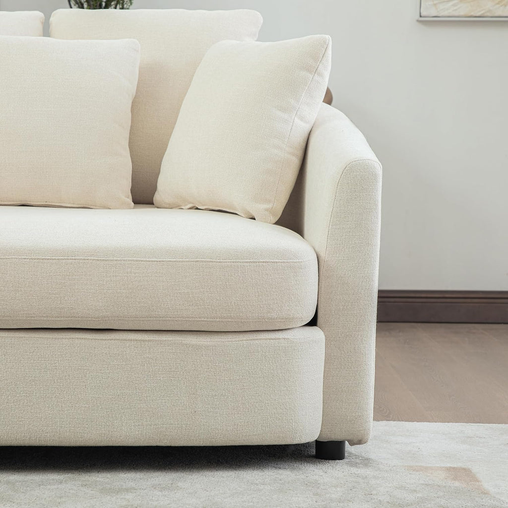 56" White Barrel Chaise Lounge Chair,Oversized Barrel Accent Chair with 2 Cushions and 3 Throw Pillows,Extra Deep