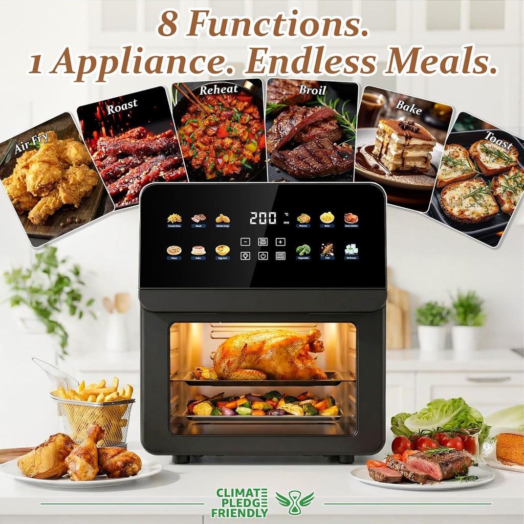 12QT Air Fryer Oven, 8-in-1 Air Fryer Toaster Oven Combo with 8 Presets, Family Size Countertop Oven with 2 Baking