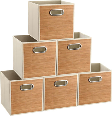 10.5x10.5in Bamboo Storage Cubes Storage Baskets, 6-Pack Foldable Handwoven Bamboo Strip Wicker Basket, Wicker Cube