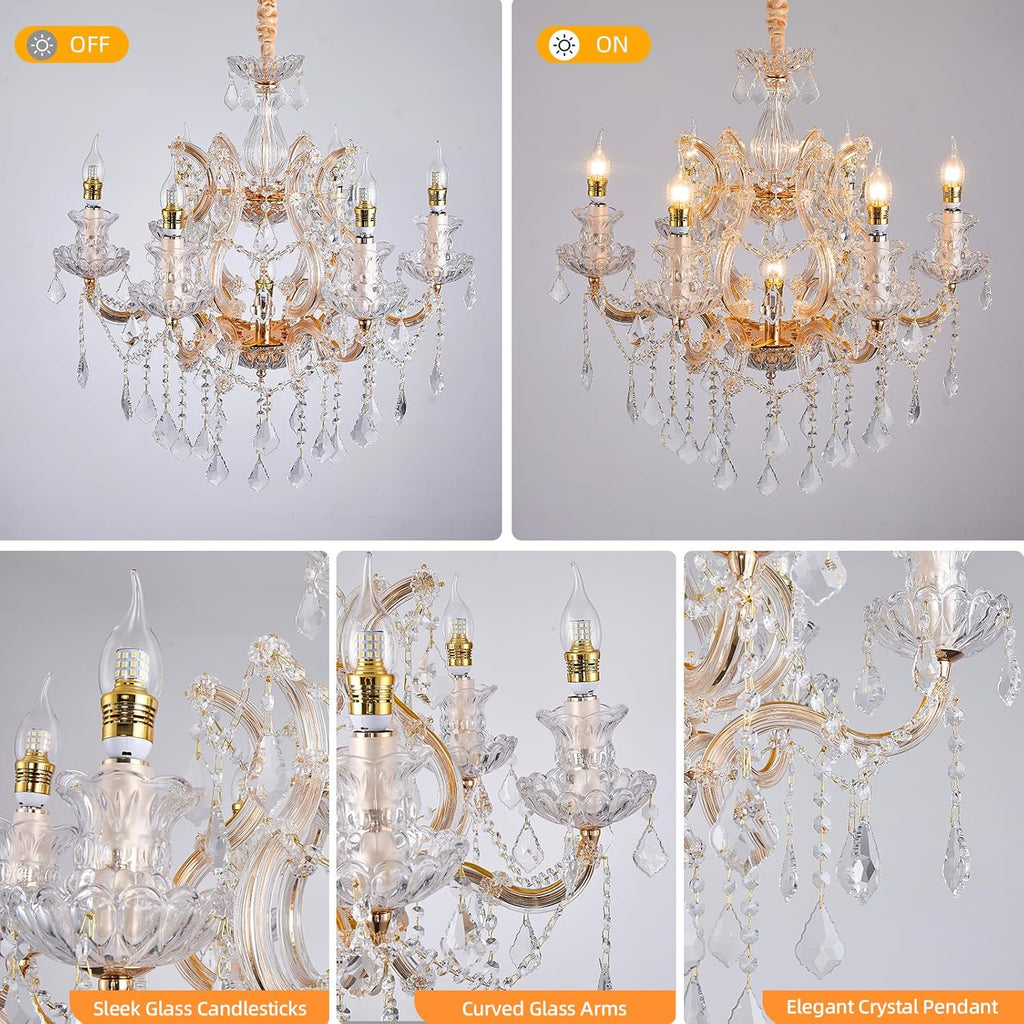 Crystal Chandeliers Light Dining Room_K9 Modern Chandelier Lights for Bedroom - 7 E12 Bulbs Hanging Pendant Lighting Fixtures for Living Room Kitchen Farmhouse Hallway Ceiling Entryway