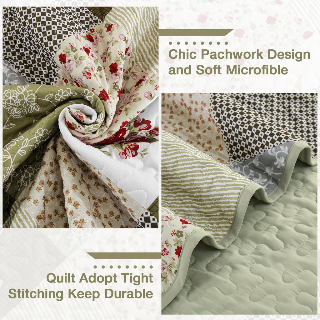 Patchwork Quilt Set, Boho Bedding Set, Oliver Green