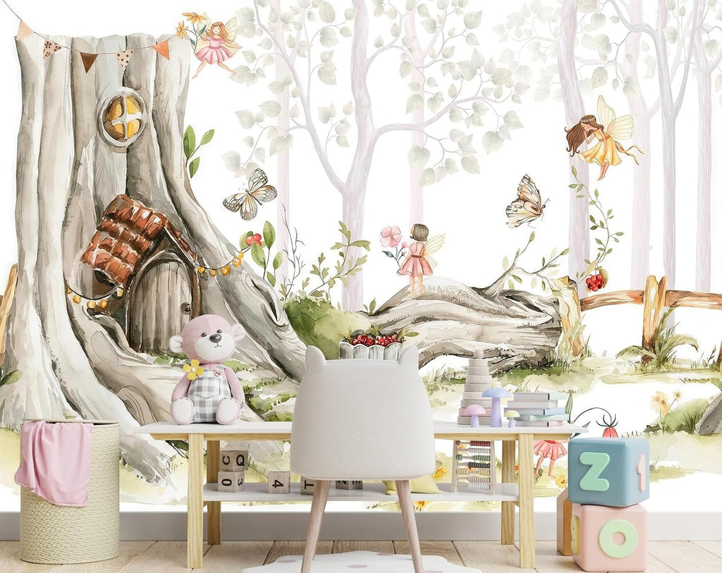 Nursery Forest Peel and Stick Wallpaper Tree Landscape Wall Mural | 137"x96", Self Adhesive Canvas, Living Room