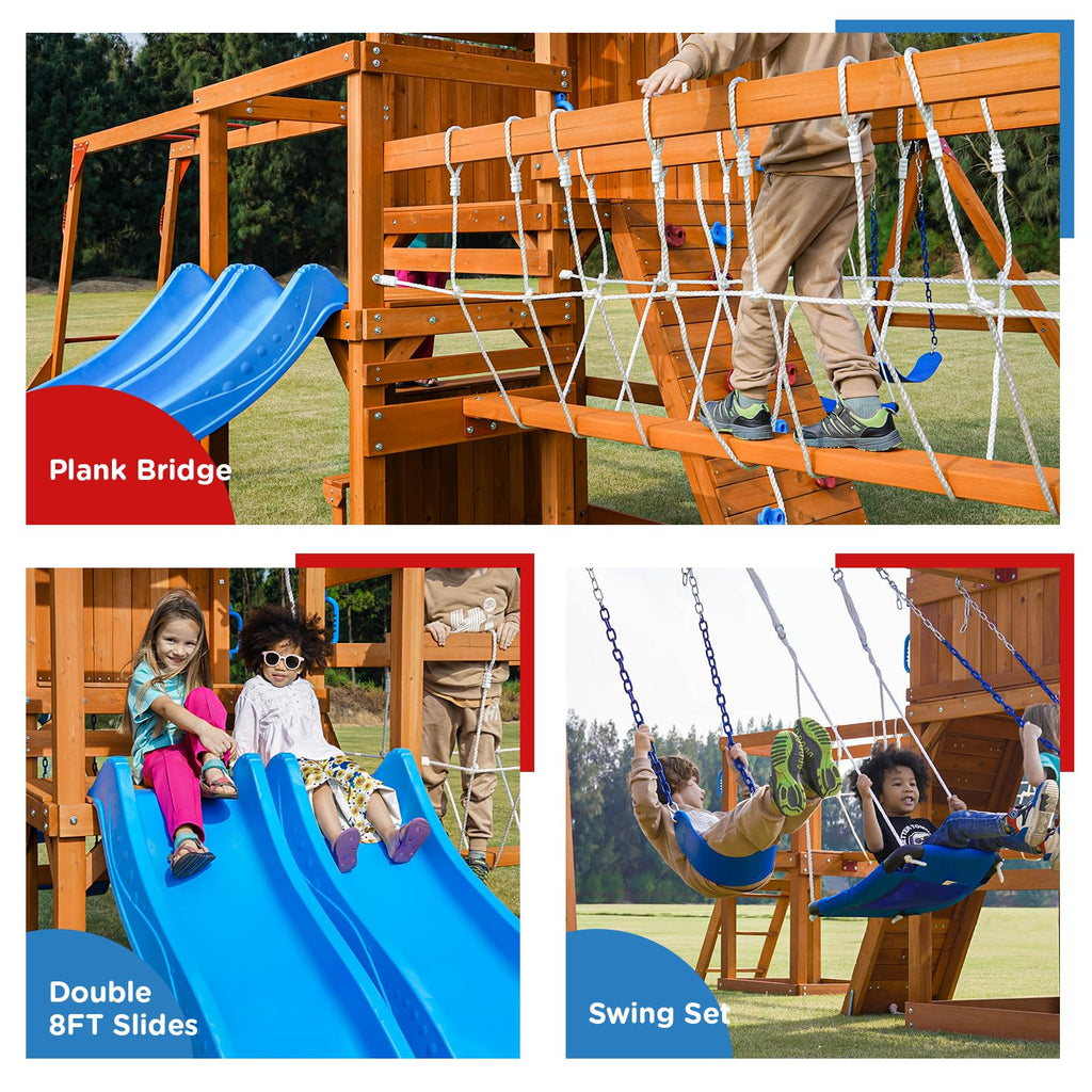 Playground Wooden Swing Sets for Backyard with Playhouse Monkey Bar