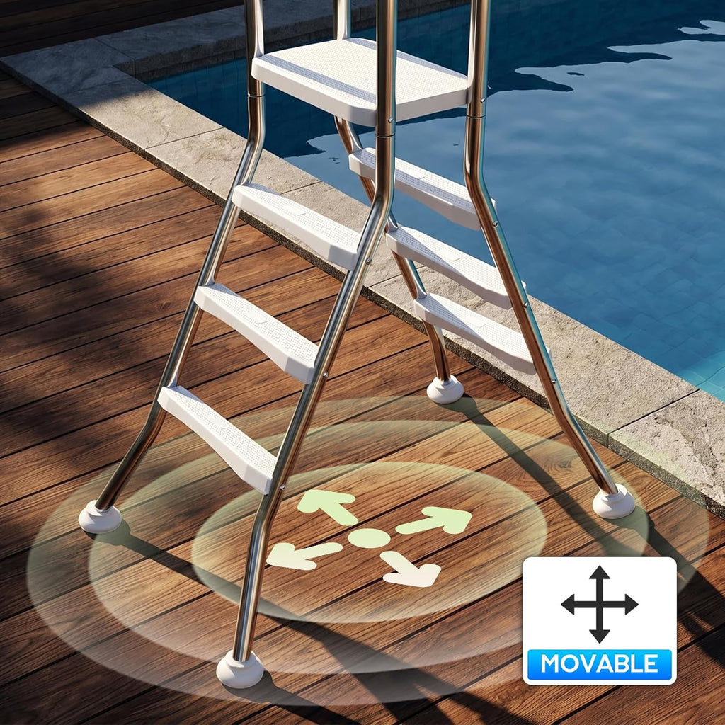 Above Ground Pool Ladder,42" Heavy Duty Luxury Pool Ladder with Platform,3-Steps Swimming Frame Pool Ladder,304