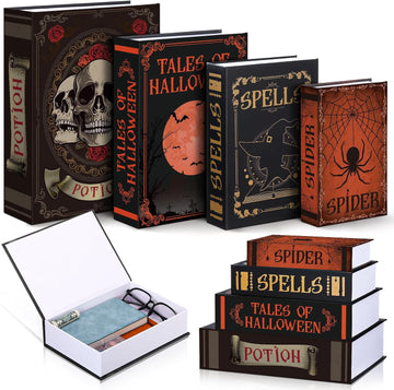 Set of 4 Decorative Books Boxes Faux Books Stacked for Coffee Tables Modern Home Bookshelves DIY Crafts Decor (Skull