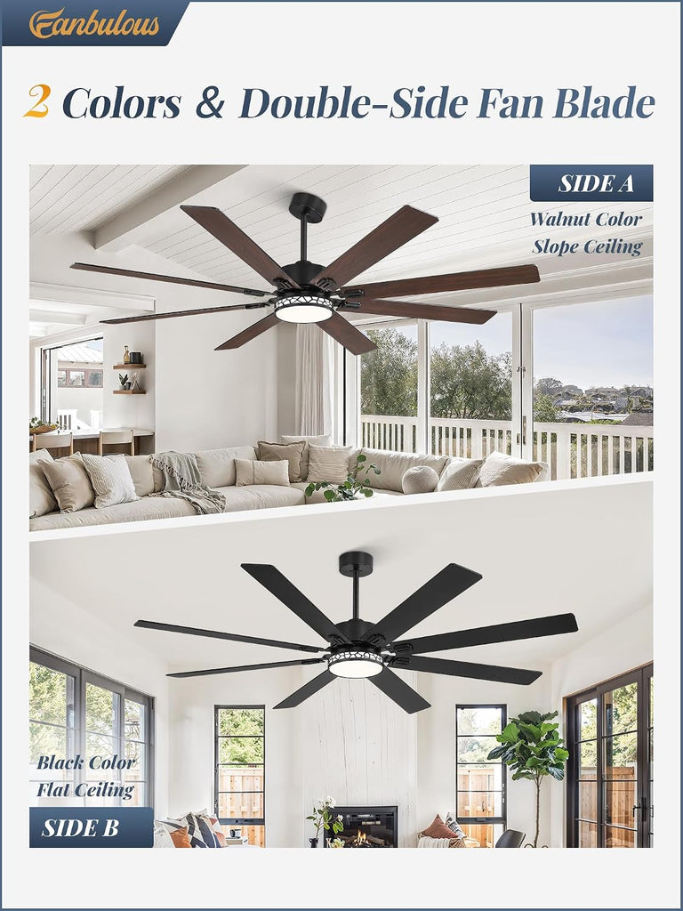 72" Ceiling Fan with LED Light and Remote - Black