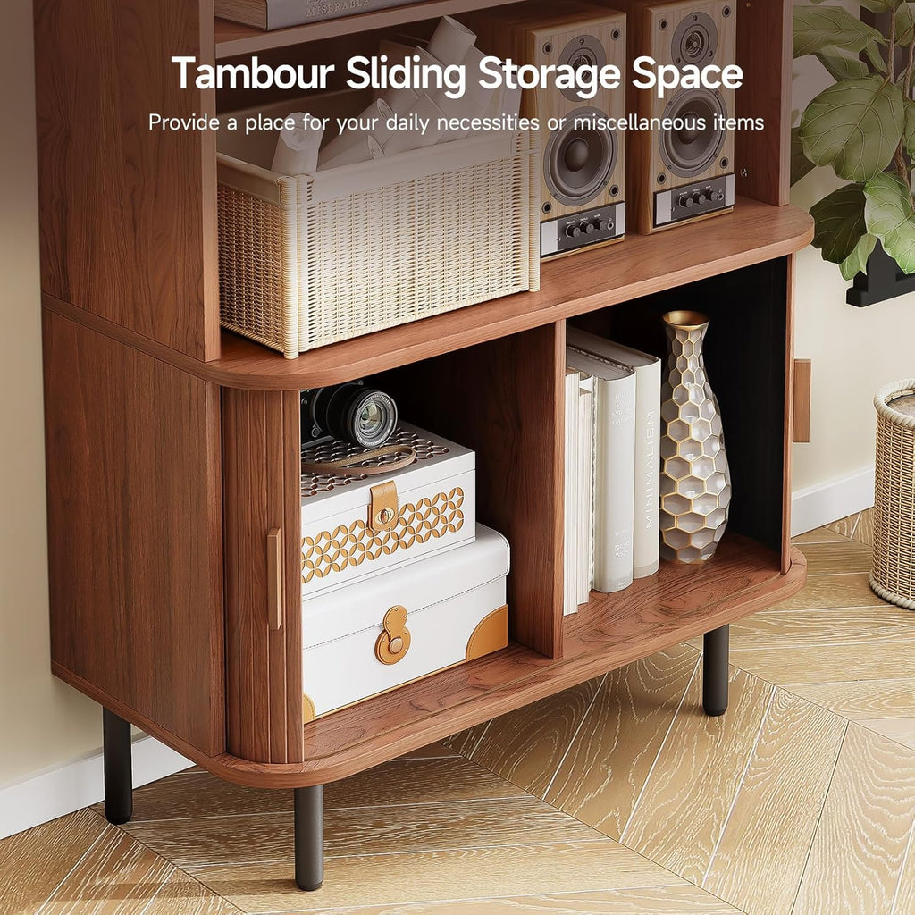 71" Tall Bookshelf, 4-Tier Bookcase with Storage Cabinet & Adjustable Storage Shelf