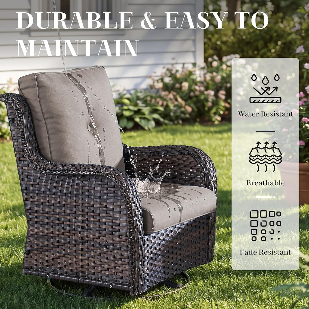 Wicker Rocking Chair Swivel Chairs - 2 Piece Rocker Patio Chairs Set Rattan Rocking Chair for Outdoor Porch Deck