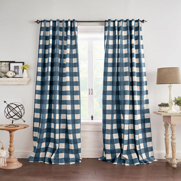 Grainger Buffalo Check Blackout Window Curtain, Indigo - 52" W x 108" L