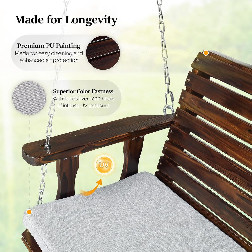 4 FT Outdoor Porch Swing with Frame, Patio Hanging Swing & Stand with Extra Cushions Heavy Duty 880 LBS for Yard