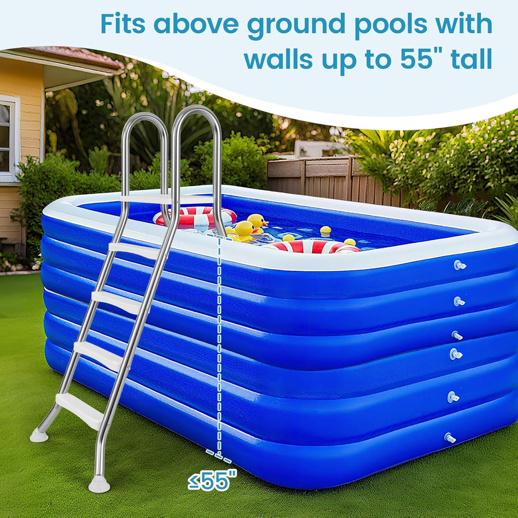 4-Step Steel Frame Above Ground Swimming Pool Ladder for 55" Pool Wall Heights, Double-Sided Entry & Exit Ladder