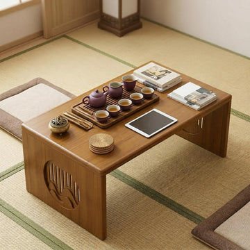 Japanese Floor Table, Bamboo Low Desk for Tea Meditation, Foldable No Assembly (Table (80cm))